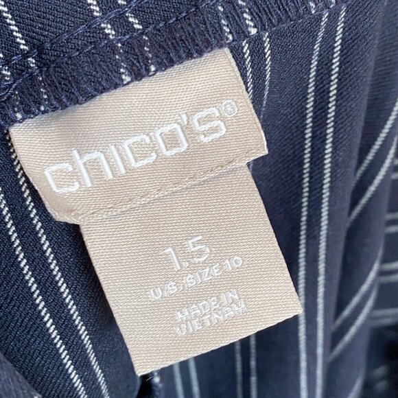 Chico's Blue White Striped Pants Stretch Skinny Ankle Pant Button Leg - Picture 6 of 8